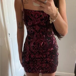 B Darlin Burgundy Sequin Mini Dress
